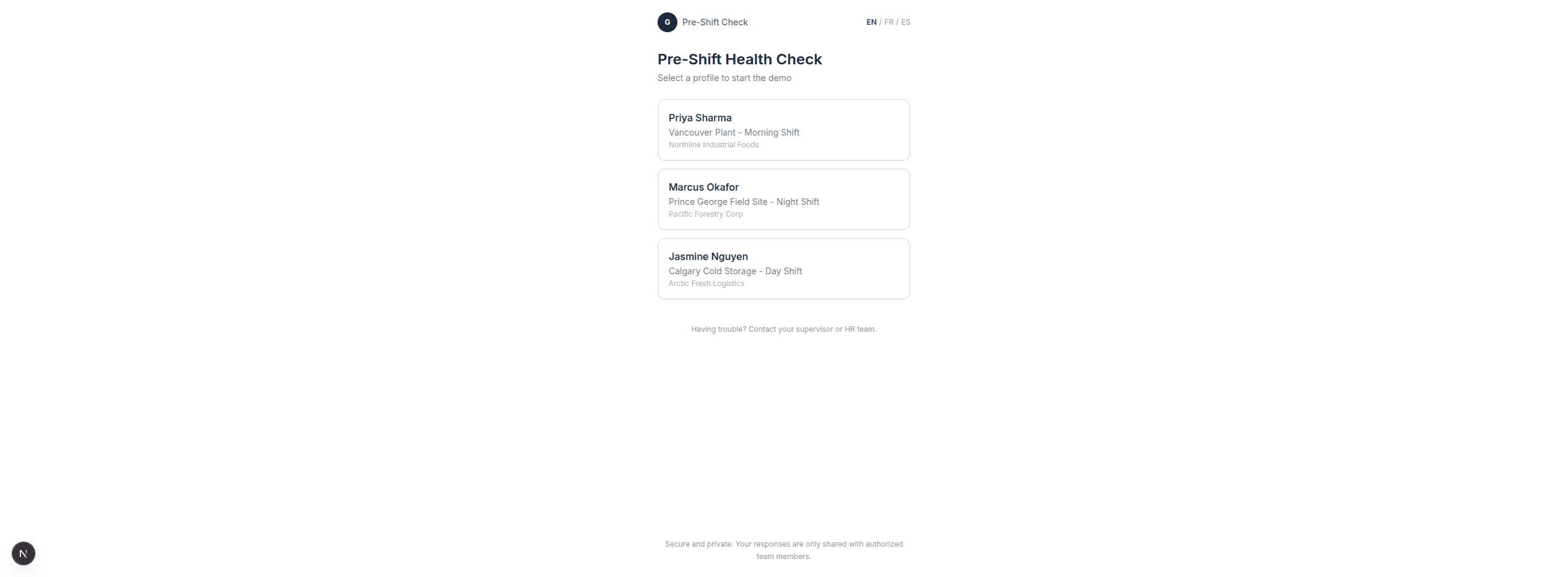 Employee mobile screening